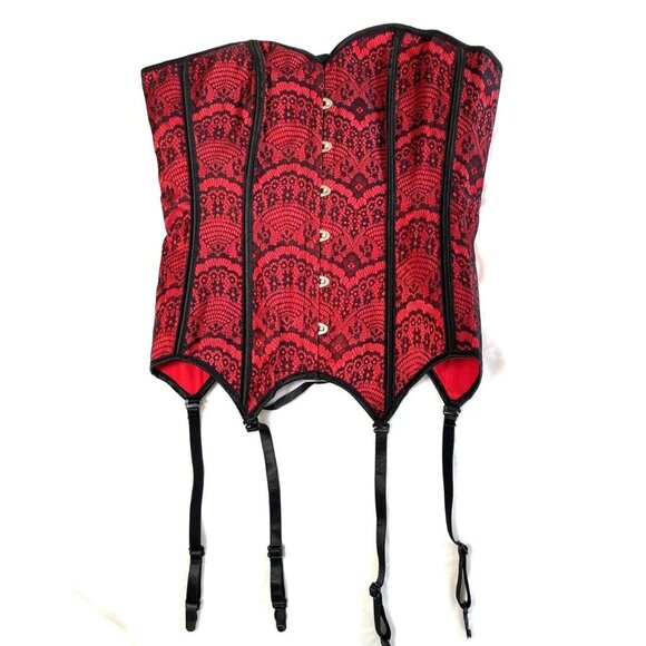 ADORE ME Red Corset Black Lace Size 4X  Gothic Victorian Garter Straps Plus Size - Picture 1 of 7